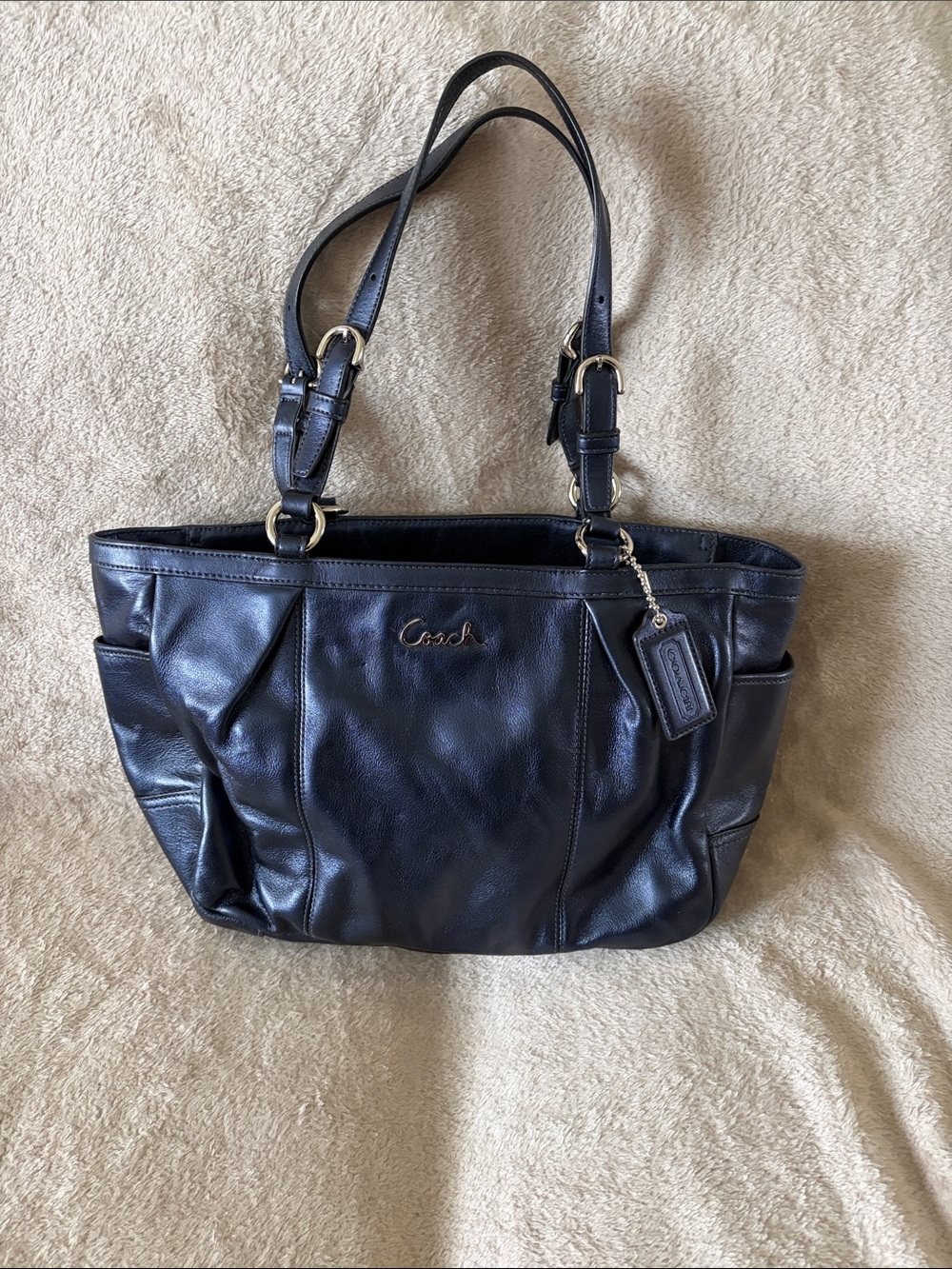 Coach Black Leather Shoulder Tote with Hangtag